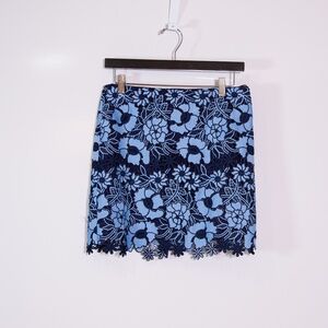 NEW Milly Two Tone Navy Blue Floral Flower Lace Crochet Modern Mini Skirt 0